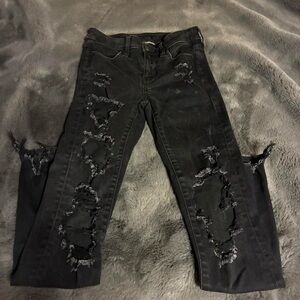 American Eagle Outfitters Black Distressed Skinny Jeans